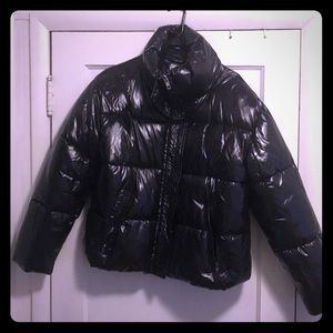 Glossy black puffy coat